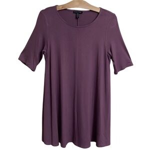 Eileen Fisher Womens Plum Purple Viscose Jersey S/S Tunic Top F18VFF Small